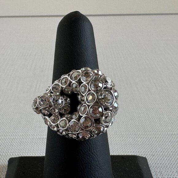 Swarovski Crystal Dome Ring, Rhodium-Plated Swirl Statement Ring, Size 8 - Picture 9 of 15